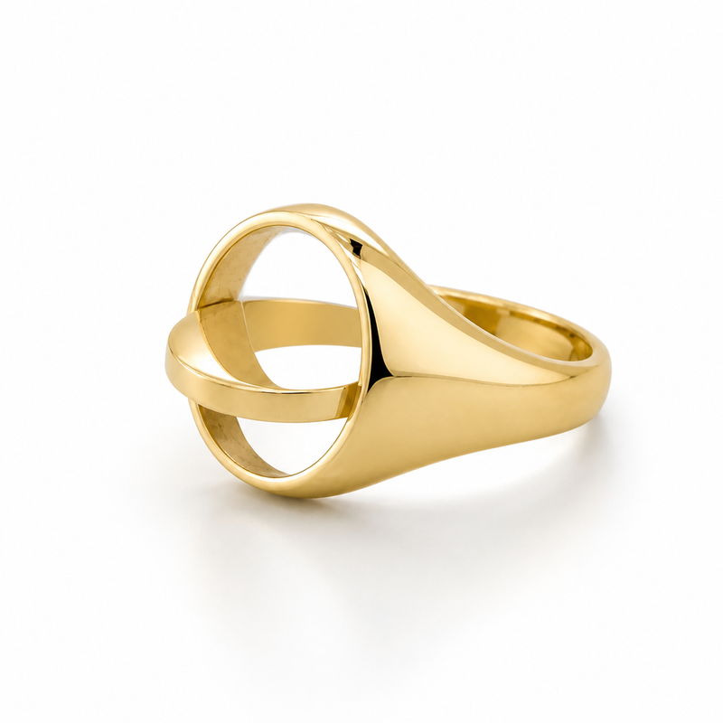 9 Karat Gold Wendbarer Ovalkopf Maurerring mit Winkelmaß und Zirkel (Mittel- 8g)