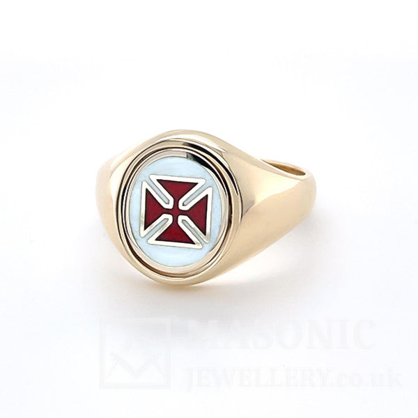 9 Karat Gelbgold Knights Templar PD EP/VD SA Freimaurerring Fester Kopf