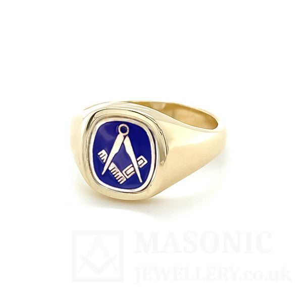 9ct Gold Reversible Cushion Head Square and Compass Masonic Ring