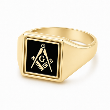 9ct Reversible Square Head Square and Compass Masonic Ring