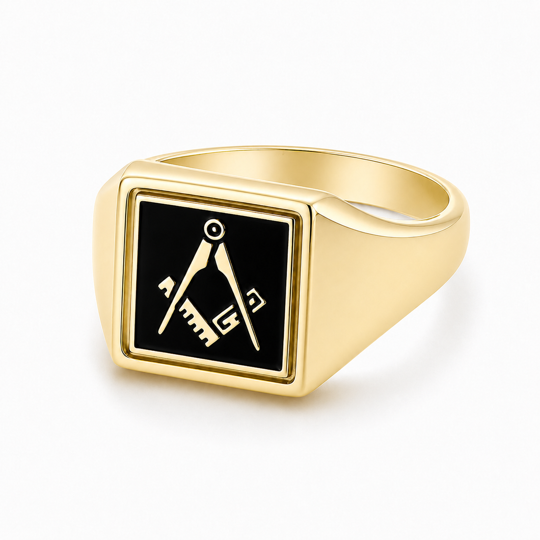 9ct Reversible Square Head Square and Compass Masonic Ring