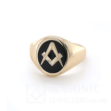 9ct Yellow Gold Heavy Oval Square & Compass Signet