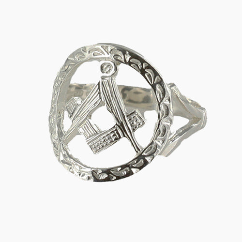 Small Silver Pierced Design Square and Compass Masonic Ring