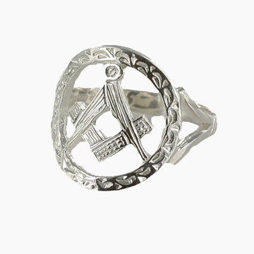 Small Silver Pierced Design Square and Compass Masonic Ring