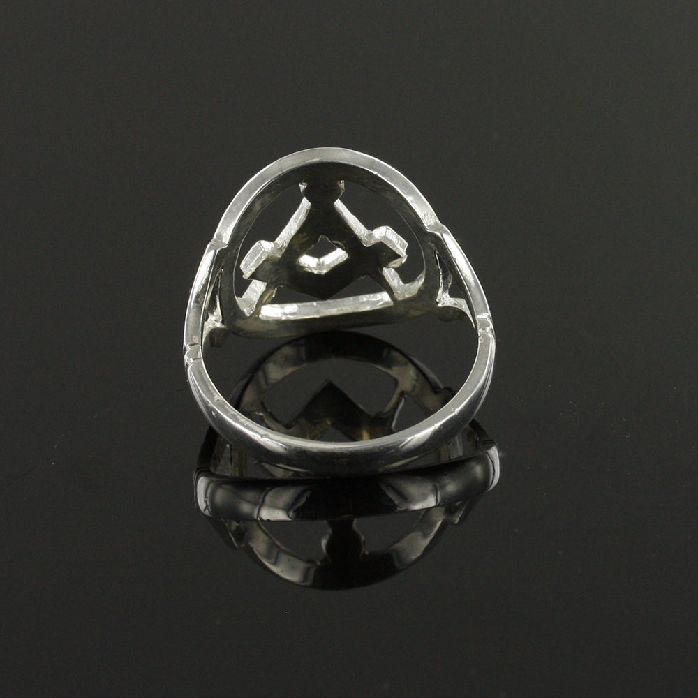 Small Silver Pierced Design Square and Compass Masonic Ring