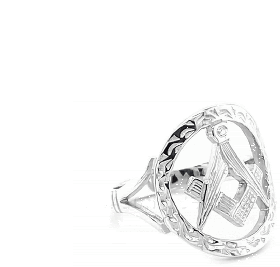 Small Silver Pierced Design Square and Compass Masonic Ring