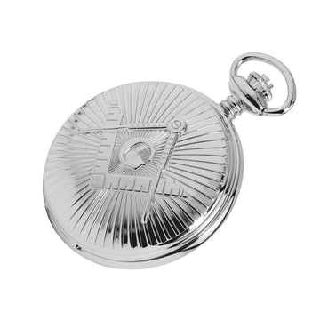 Silver Chrome Plated Masonic Pocket Watch with Square & Compass Motif