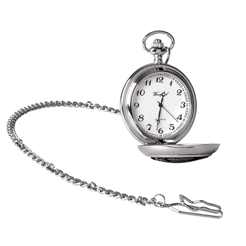 Silver Chrome Plated Masonic Pocket Watch with Square & Compass Motif