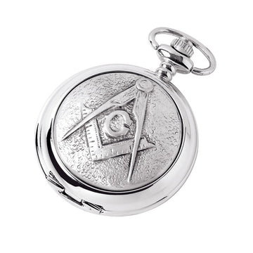 Silver Chrome Plated Masonic Pocket Watch with Square & Compass Symbol