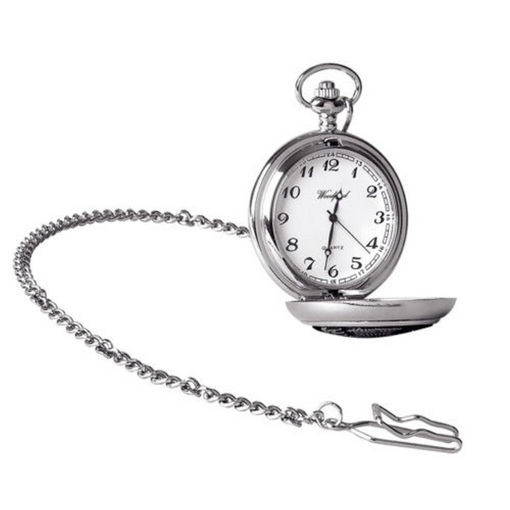 Silver Chrome Plated Masonic Pocket Watch with Square & Compass Symbol