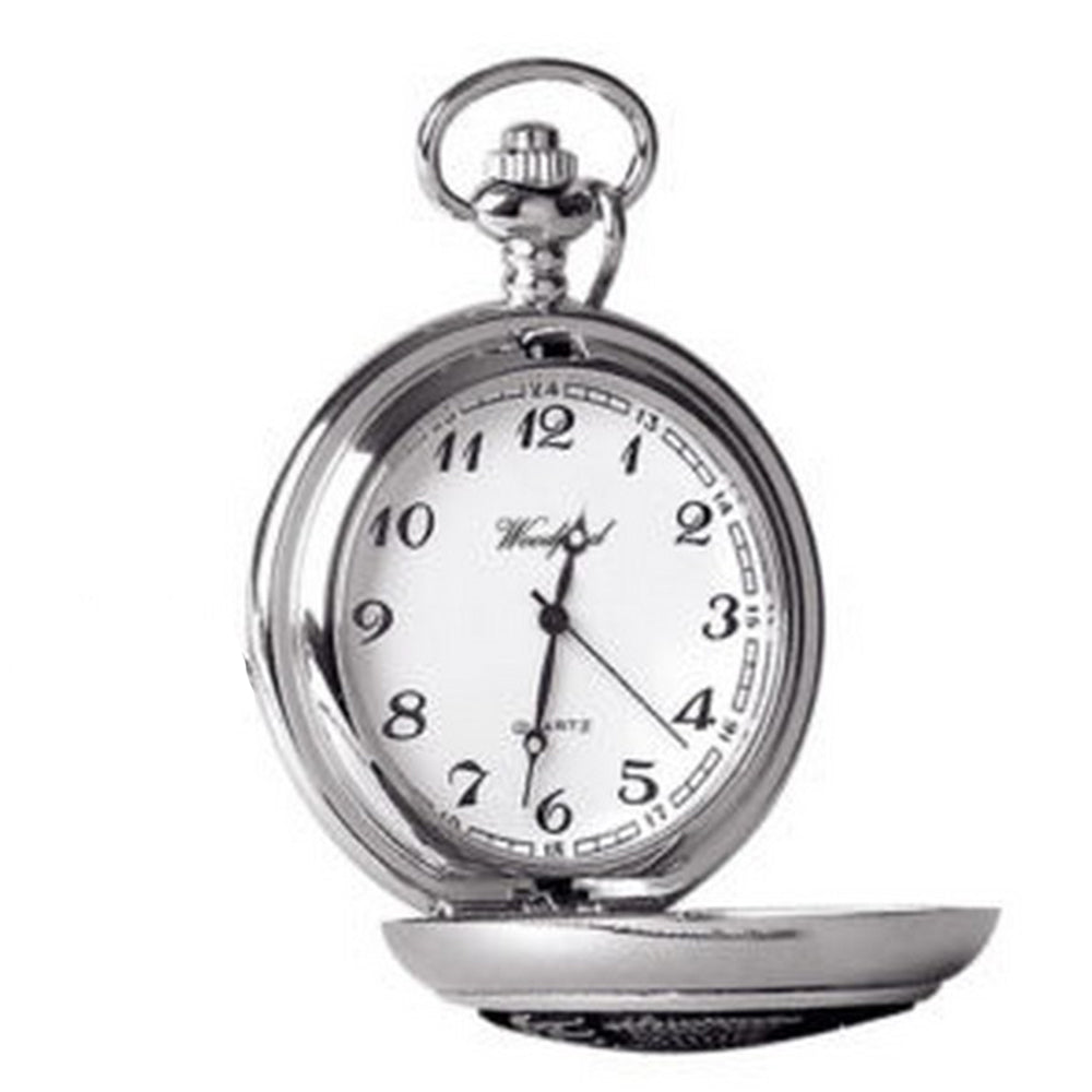 Silver Chrome Plated Masonic Pocket Watch with Square & Compass Symbol