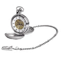 Silver Chrome Plated Skeleton Masonic Pocket Watch with Square & Compass Symbol