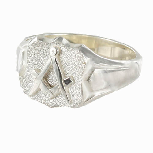 Shield Head Silver Masonic Signet Ring Bearing the Square & Compass Symbol/Seal