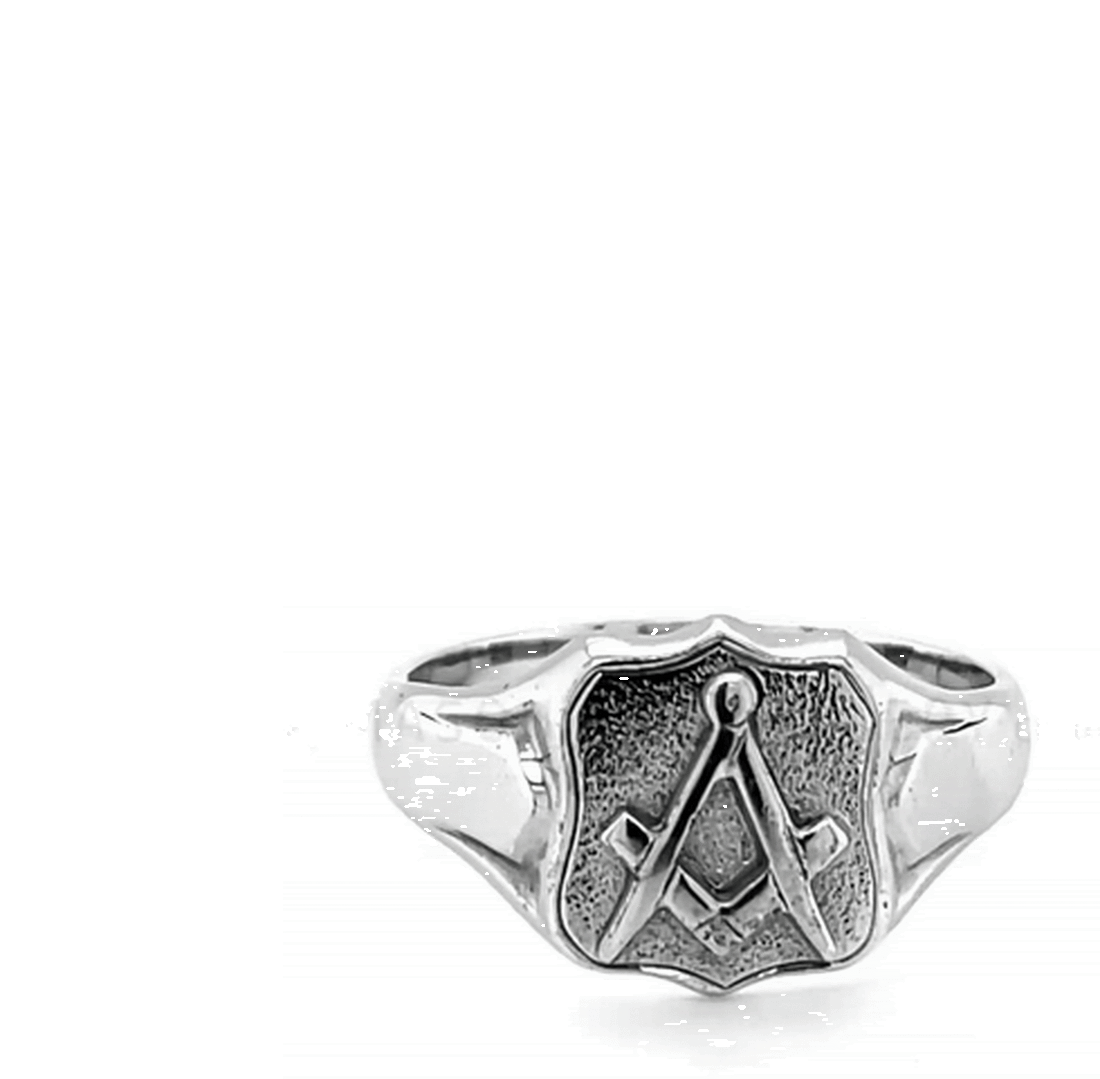 Shield Head Silver Masonic Signet Ring Bearing the Square & Compass Symbol/Seal