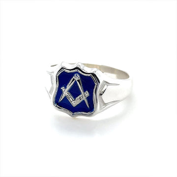 Silver Shield Shaped Craft Square & Compass Ring