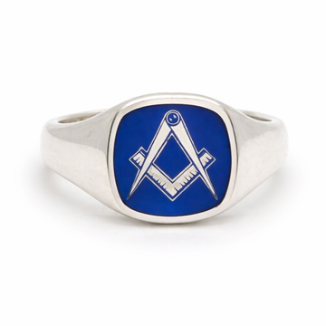 Silver Craft Square & Compass Cushion Enamelled Ring