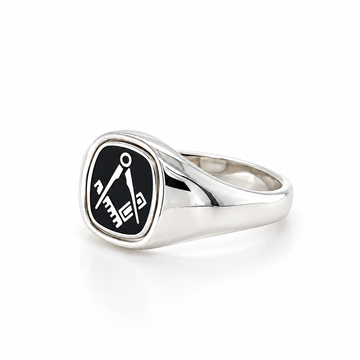 Silver Craft Square & Compass Cushion Enamelled Ring