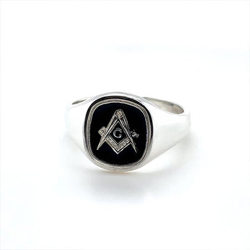 Silver Craft Square & Compass Cushion Enamelled Ring