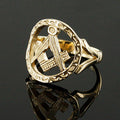 Large Gold Pierced Design Square and Compass Masonic Ring