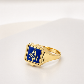 9ct Gold Reversible Shield Head Square and Compass Masonic Ring