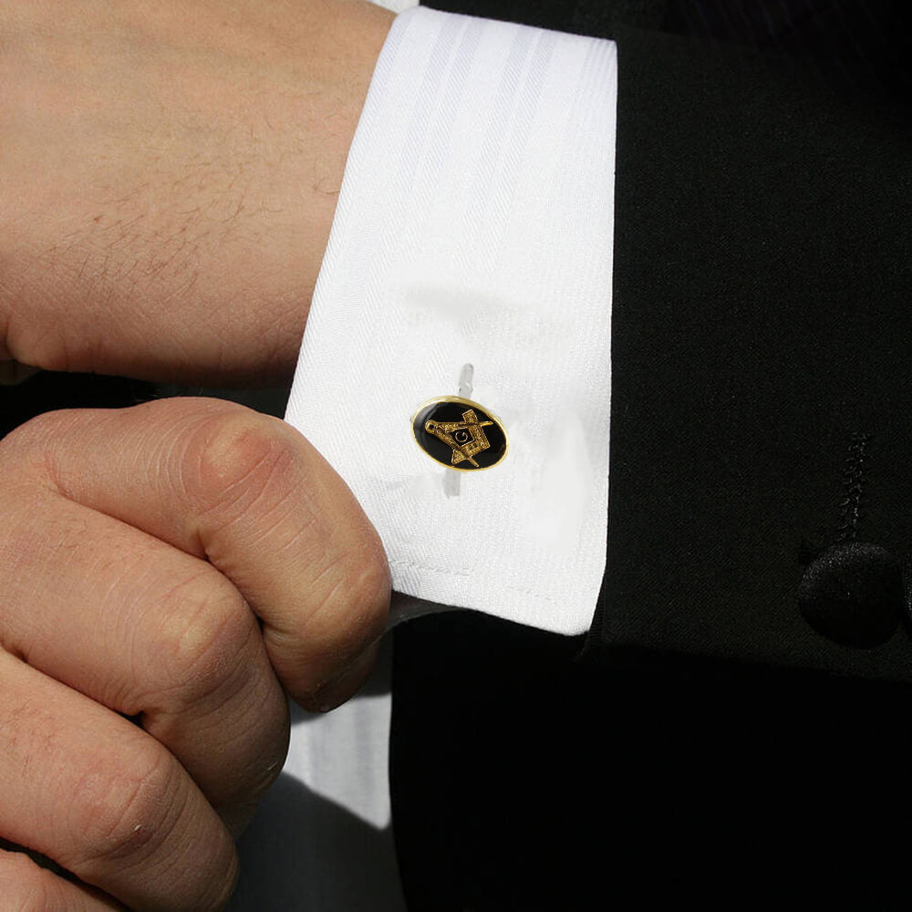 Gold Plated Black Enamel Square and Compass with G Cufflinks