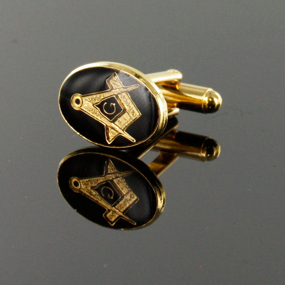 Gold Plated Black Enamel Square and Compass with G Cufflinks