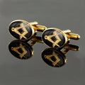 Gold Plated Black Enamel Square and Compass Cufflinks