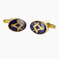 Gold Plated Blue Enamel Square and Compass Cufflinks