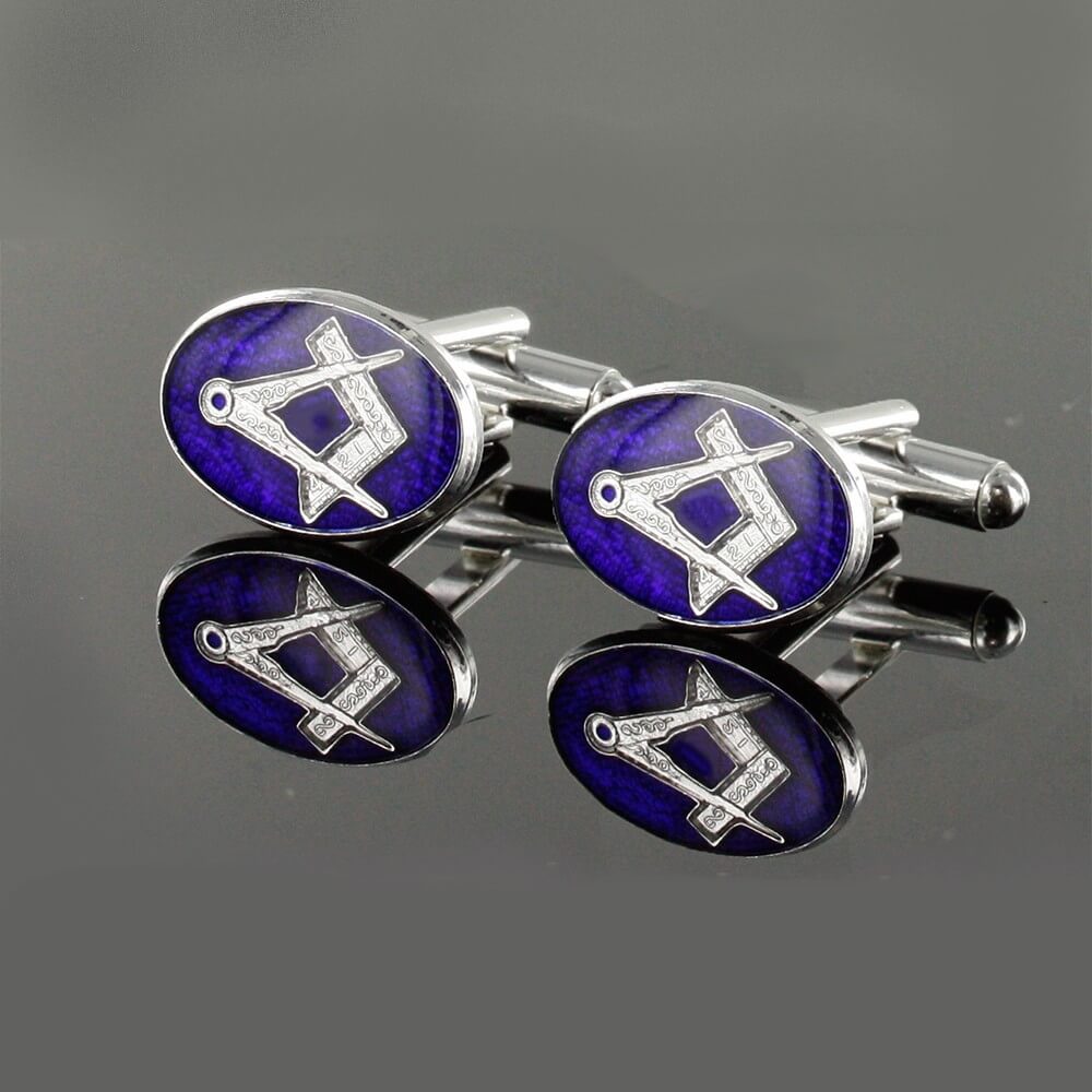 Silver Plated Blue Enamel Square and Compass Cufflinks