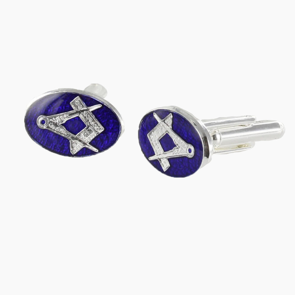 Silver Plated Blue Enamel Square and Compass Cufflinks