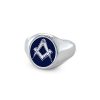 Silver Oval Head Craft Square & Compass Signet Ring