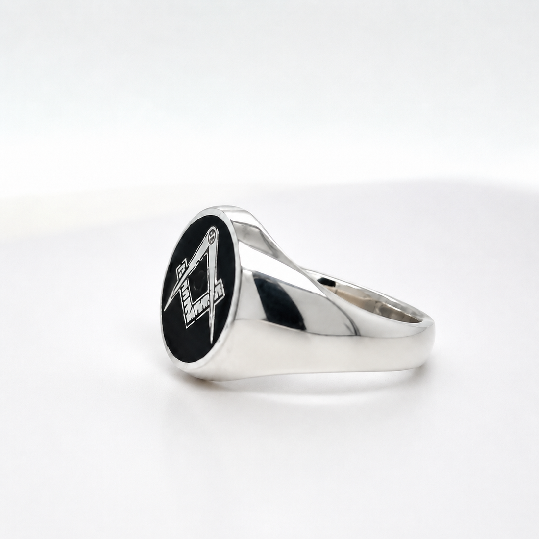 Silver Oval Head Craft Square & Compass Signet Ring