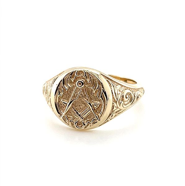 9 Karat Gelbgold Handwerk Winkelmaß & Zirkel Gravierter Freimaurerring