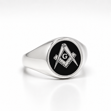 Silver Oval Head Craft Square & Compass Signet Ring