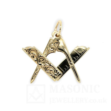 9ct Yellow Gold Foldable Square & Compass Pendant