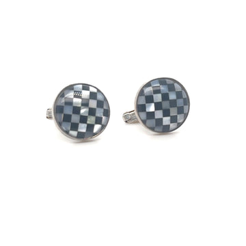 Solid Silver Round Chess Board  Cufflinks