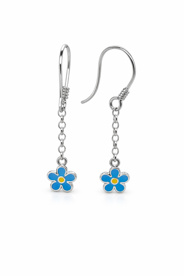 Solid 925 Sterling Silver Forget Me Not Dropper Earrings