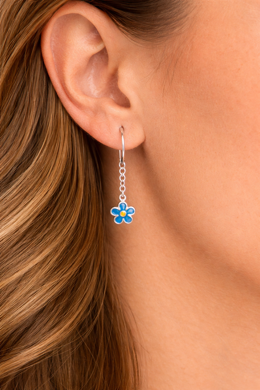 Solid 925 Sterling Silver Forget Me Not Dropper Earrings