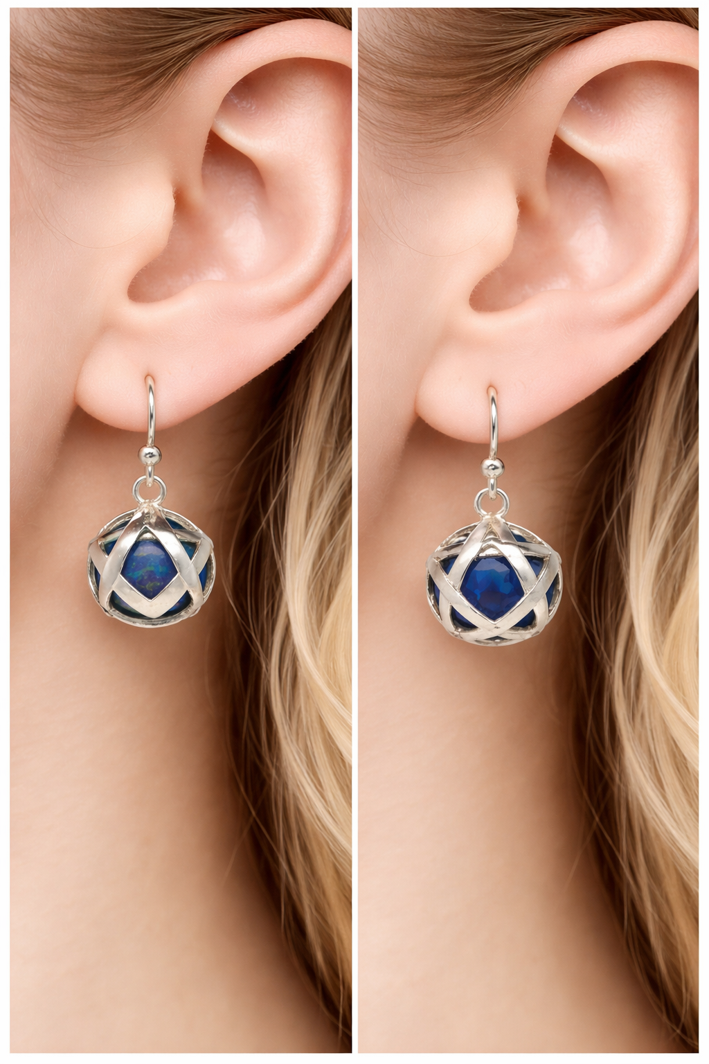 Solid 925 Silver Lapis Lazuli Earrings