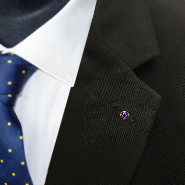 Gilt Metal Square and Compass Royal Blue Enamel Lapel Pin