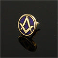 Gilt Metal Square and Compass Royal Blue Enamel Lapel Pin