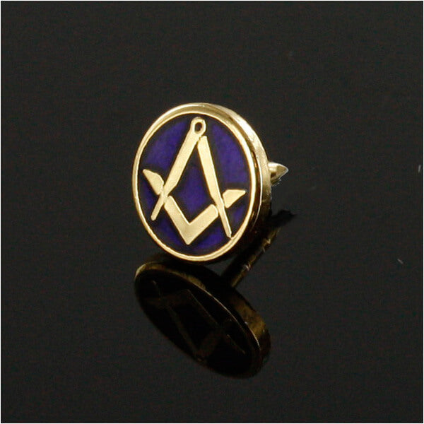 Gilt Metal Square and Compass Royal Blue Enamel Lapel Pin