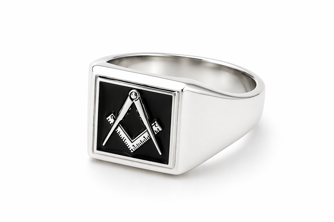 Silver Square Shaped Craft Square & Compass Ring