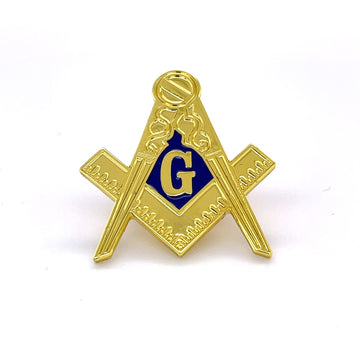Gilt Metal/Blue Craft Square & Compass Lapel Pin With G
