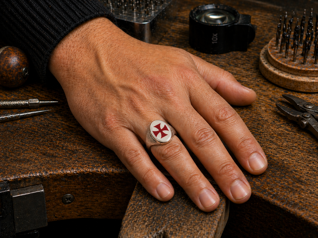 Silver Oval Knights Templar Chain Mail Design Ring
