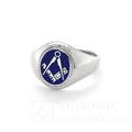 silver square & compass craft masonic ring blue