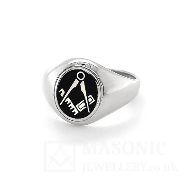 silver square & compass craft masonic ring blue