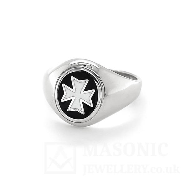 silver fixed head knights of Malta oval head masonic ring