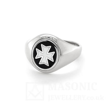 silver fixed head knights of Malta oval head masonic ring