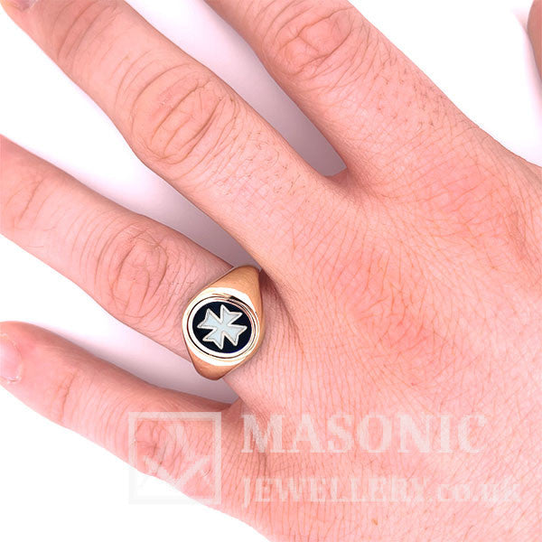 9ct yellow gold fixed head knights of Malta oval head masonic ring